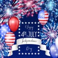 4th of July, American Independence Day celebration background with fire fireworks. Congratulations on Fourth of July. Royalty Free Stock Photo