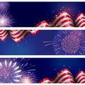 4th of July, American Independence Day celebration background with fire fireworks. Congratulations on Fourth of July. Royalty Free Stock Photo