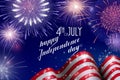 4th of July, American Independence Day celebration background with fire fireworks. Congratulations on Fourth of July. Royalty Free Stock Photo