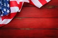 4th of July American Independence Day. American flag on red old rustic wooden background with copy space. Close Up for Memorial Royalty Free Stock Photo