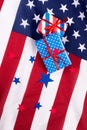 4th of July American Independence Day. Happy Independence Day. Red, blue and white star confetti, paper decorations on white Royalty Free Stock Photo
