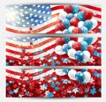 4th of July American national Independence Day celebration banner set with blue, red, and white balloons and the flag design conce Royalty Free Stock Photo