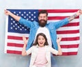 4th of July. Americans celebrate independence day. Father and daughter USA flag. Patriotic family. Independence day is Royalty Free Stock Photo