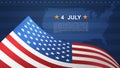 4th of July background for USA(United States of America) Independence Day with blue background and American flag. Vector Royalty Free Stock Photo