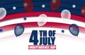 4th of July banner or poster in United States of America flag colors and decoration. Vector illustration. Happy independence day Royalty Free Stock Photo