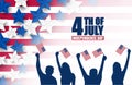 4th of July banner or poster in United States of America flag colors and decoration. Vector illustration. Happy independence day Royalty Free Stock Photo