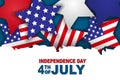 4th of July banner. United States of America independence day holiday. National symbolics stars.