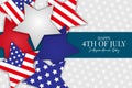 4th of July banner. United States of America independence day holiday. National symbolics stars.