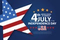 4th of July banner Vector illustration. Independence Day, US flag with 4th of July on blue background.