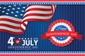 4th of July banner Vector illustration. Independence Day, US flag with 4th of July on blue background.