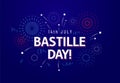 14th July, Bastille Day celebration greeting card or banner design template with text and fireworks in french national colors