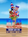 4th of july beach party poster. american independence background with inflatables and tropical plants in a ice cream cone Royalty Free Stock Photo