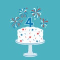 4th of july cake with fireworks. Vector graphics Royalty Free Stock Photo