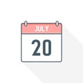 20th July calendar icon. July 20 calendar Date Month icon vector illustrator