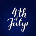 4th of July calligraphy hand lettering isolated blue background. USA Independence Day typography poster. Easy to edit vector Royalty Free Stock Photo