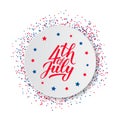 4th of July calligraphy hand lettering on white paper plate. USA Independence Day celebration poster vector illustration. Easy to Royalty Free Stock Photo