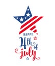 4th of July celebration holiday banner, star shape with typography lettering text