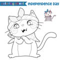 kawaii and cute kitten wearing headband and scarf of American flag design for fourth of July.