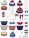 4th Of July Cupcake Character Build Set. Vector clip art illustration with simple gradients. Royalty Free Stock Photo