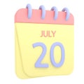 20th July 3D calendar icon