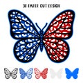 4th of July 3D Leopard Butterfly. Independence Day. Vector patriotic symbol