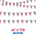 4th of July. Decoration set of USA flag garlands. Fourth of July vector illustration.