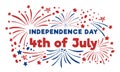 4th of July design template with title and fireworks. Hand drawn vector illustration