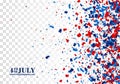 4th of July festive pattern on transparent checkered background. American Happy Independence Day design concept with scatter Royalty Free Stock Photo