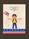 4th of July Flyer Design, with kid holding flag. Royalty Free Stock Photo