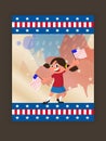 4th of July Flyer Design, with kid holding flag. Royalty Free Stock Photo