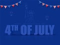 4th Of July Font With Line Art Statue Of Liberty, Fireworks And Bunting Flags For Happy Independence Day Royalty Free Stock Photo