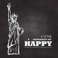 4th of July happy independence day of america background . Statue of liberty drawing design with text on chalkboard texture .
