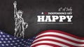 4th of July happy independence day of america background . Statue of liberty drawing design with text and waving american flag at Royalty Free Stock Photo