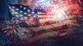 4th of july happy independence day banner design of american flag with fireworks background Generative ai Royalty Free Stock Photo