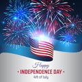 4th of july happy independence day usa, template. American flag on night sky background, colorful fireworks. Fourth of july, US Royalty Free Stock Photo