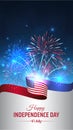 4th of july happy independence day usa, vertical template. American flag on night sky background, colorful fireworks. Fourth Royalty Free Stock Photo