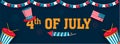 4th Of July header or banner design with uncle sam hat, America Flag and drum illustration.