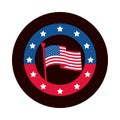 4th of july independence day, american flag in pole stars badge block and flat style icon Royalty Free Stock Photo