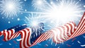 4th of july Independence day banner design of American flag with fireworks on blue background vector illustration Royalty Free Stock Photo