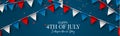 4th of July Independence day celebration banner or header. USA national holiday design concept with bunting flags. Royalty Free Stock Photo