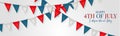 4th of July Independence day celebration banner or header. USA national holiday design concept with bunting flags. Royalty Free Stock Photo