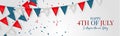 4th of July Independence day celebration banner or header. USA national holiday design concept with bunting flags. Royalty Free Stock Photo