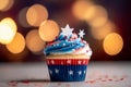 4th July Independence day cupcakes with red, blue and white colors. Generative AI Royalty Free Stock Photo