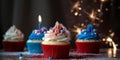 4th July Independence day cupcakes with red, blue and white colors. Generative AI Royalty Free Stock Photo