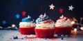 4th July Independence day cupcakes with red, blue and white colors. Generative AI Royalty Free Stock Photo