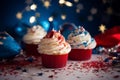 4th July Independence day cupcakes with red, blue and white colors. Generative AI Royalty Free Stock Photo