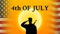 4th of July independence day greetings with saluting soldier at sunrise time