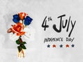 4th July Independence Day handwriting and red blue and white rose vase watercolor painting illustration