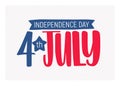 4th July Independence Day inscription written with elegant font and decorated with ribbon. Festive lettering isolated on