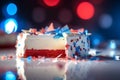 4th July Independence day slice of cake with red, blue and white colors and star sprinkles. Generative AI Royalty Free Stock Photo